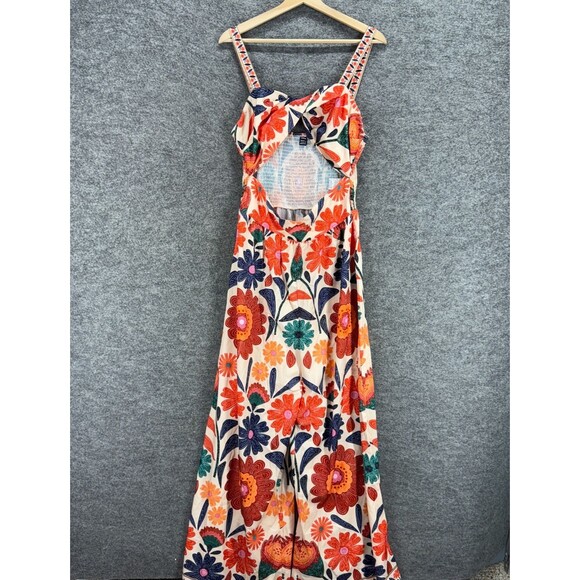 SheIn Jumpsuit Women L Large Beige Floral Sleeveless Sweetheart Wide Leg Casual - Picture 1 of 7